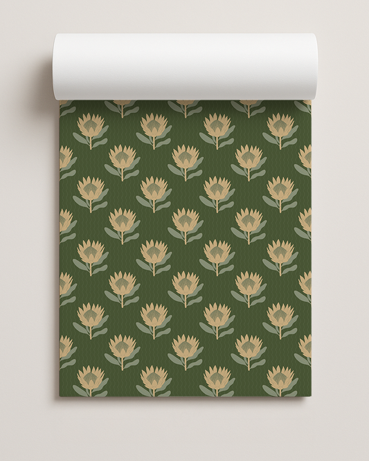King Protea Contact Paper, forest green and butter yellow
