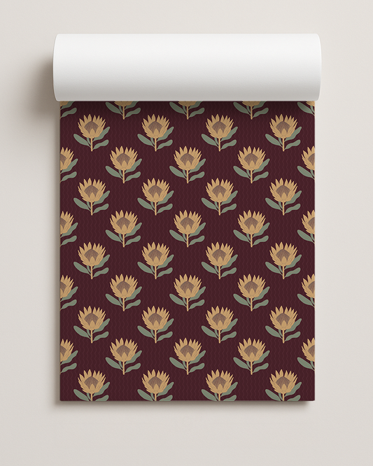King Protea Contact Paper, dark plum and butter yellow