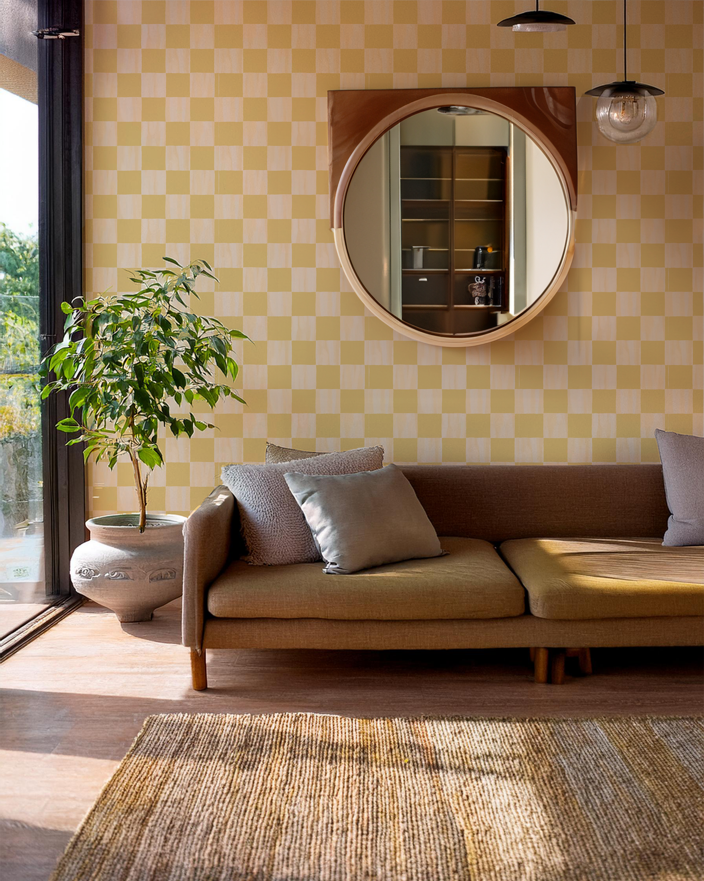 Checkers Wallpaper, peach and butter yellow
