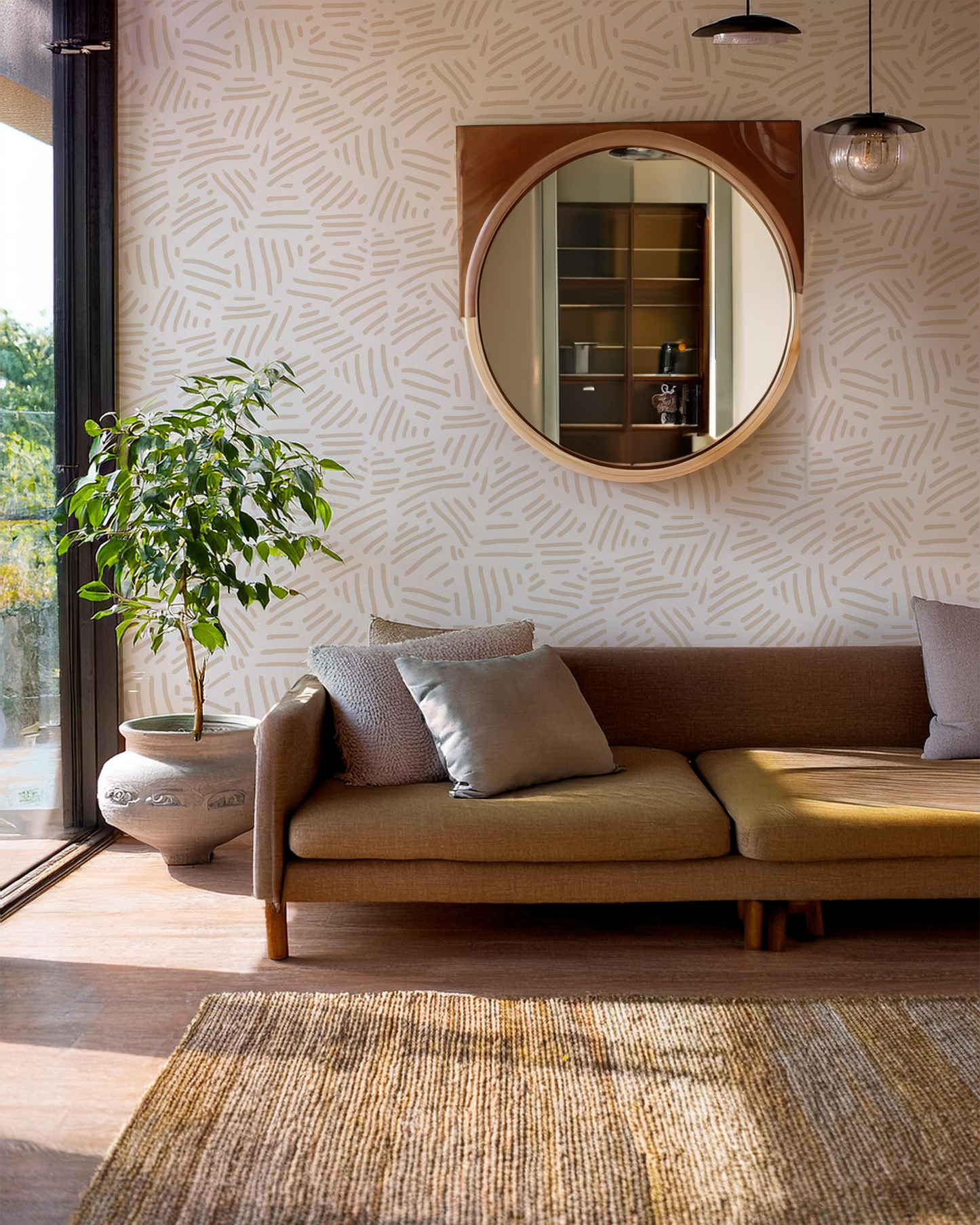 Simple Stripes Wallpaper, white and tan