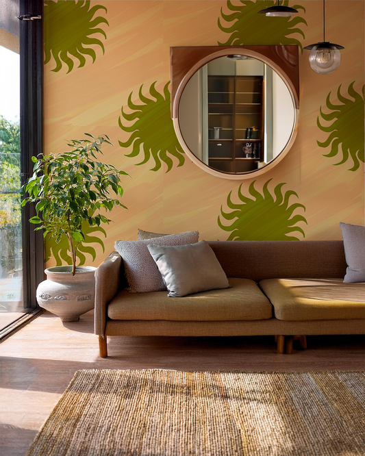 Sol Mural, peach & olive green