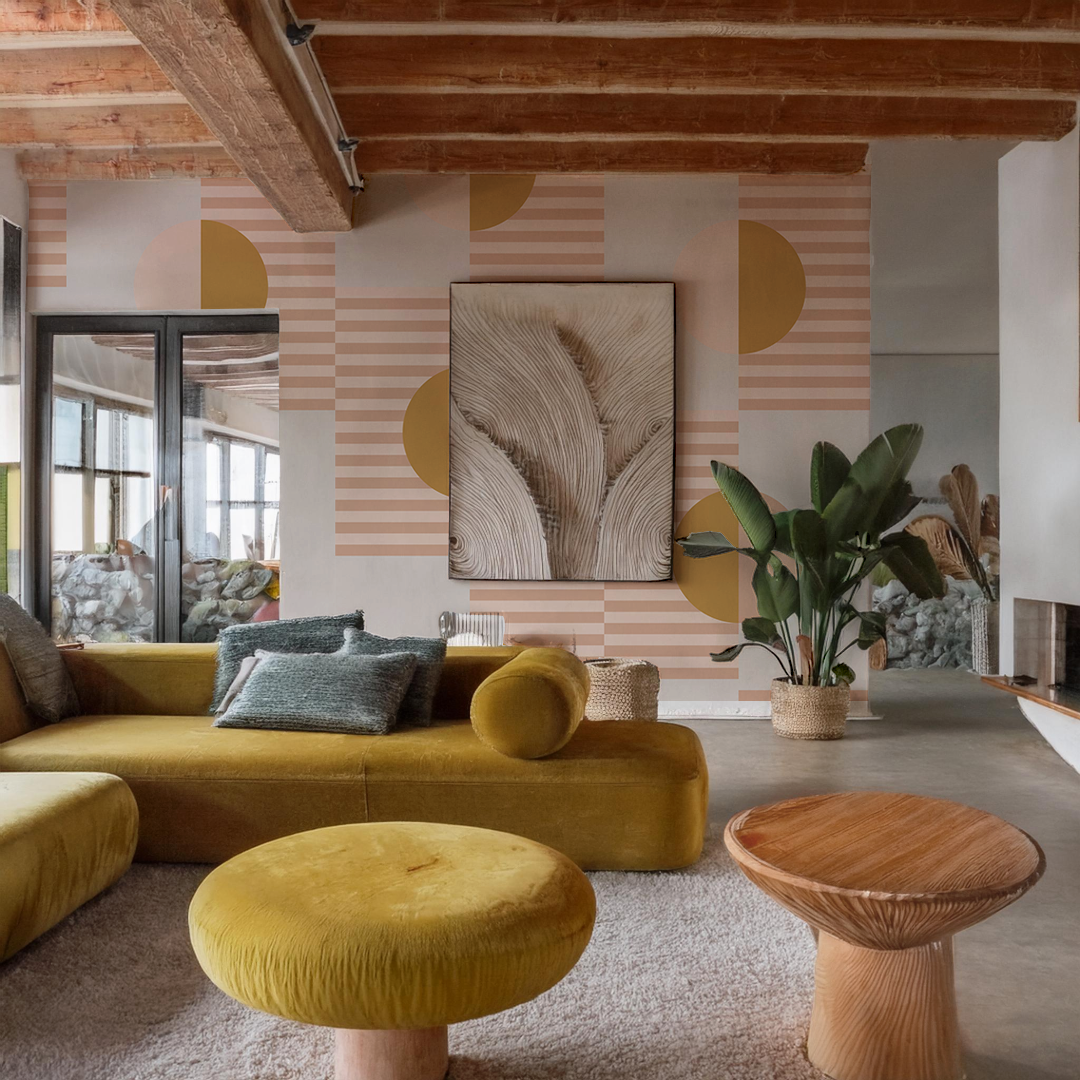 Summer Suns Mural, blush and mustard