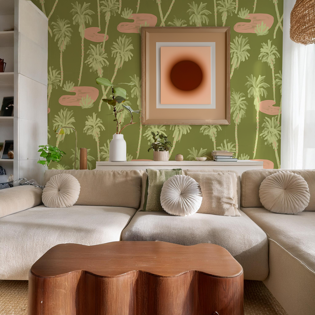 Palm Oasis Wallpaper, olive green