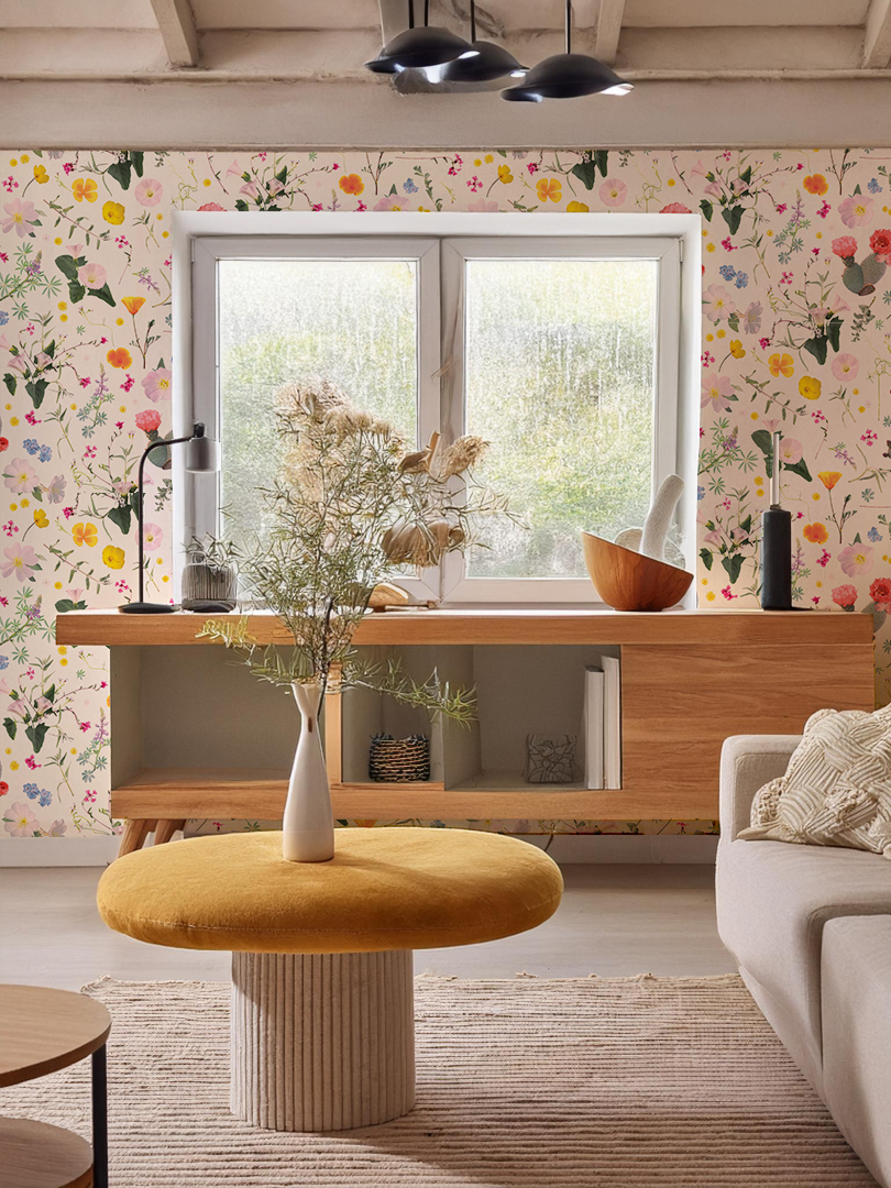 California Native Wallpaper, white and multicolor