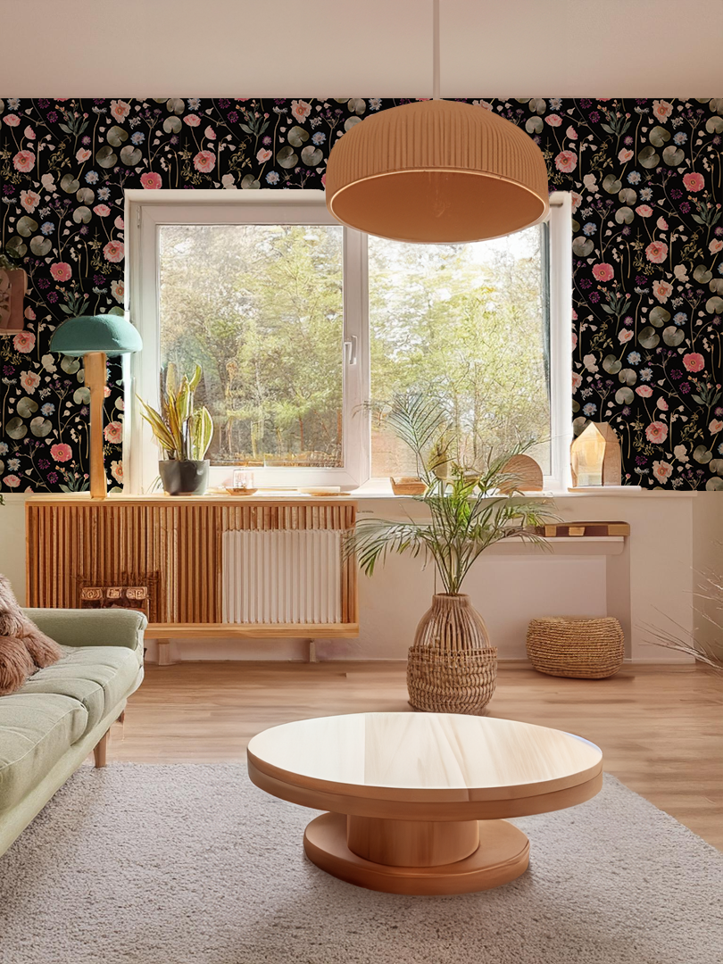 Floral Finds Wallpaper, black