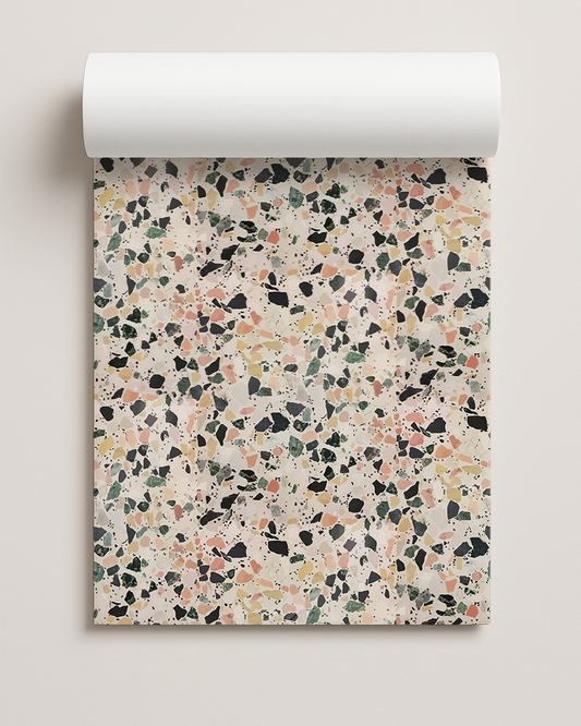 Mojave Terrazzo Contact Paper, peach, green and yellow