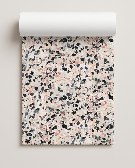 Mojave Terrazzo Contact Paper, coral, mauve and gray