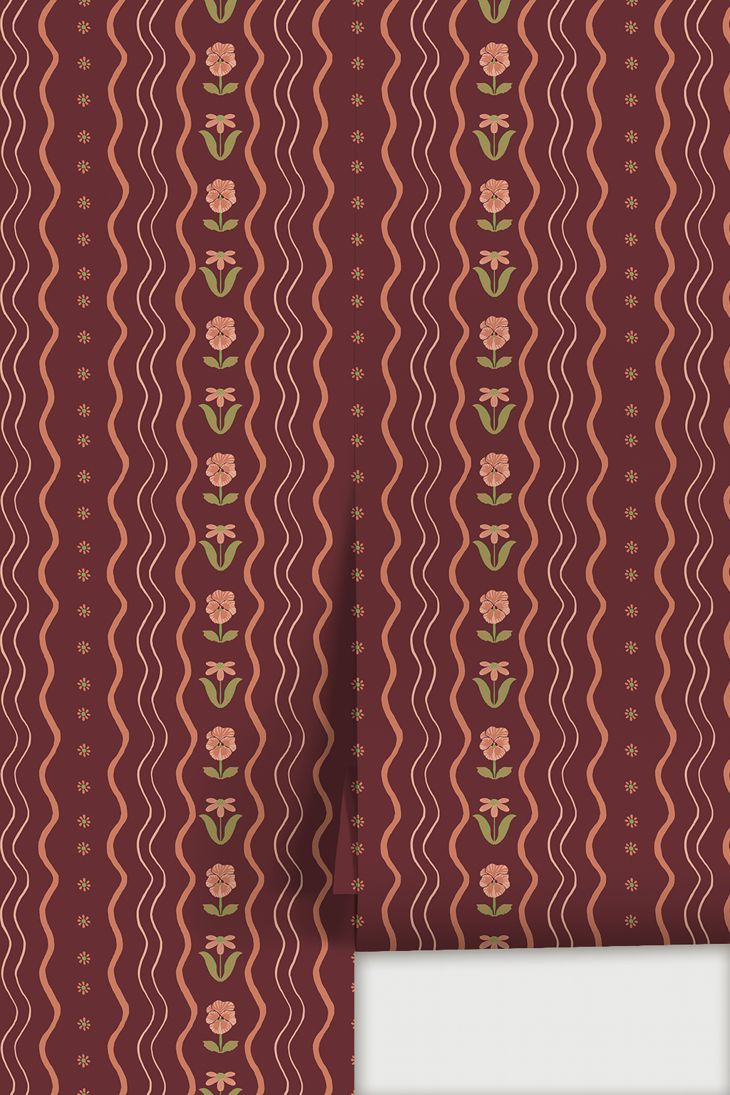 Posy Lane Stripe Wallpaper, fig jam and coral