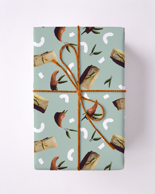 Tamale Party Gift Wrap, robin egg and orange