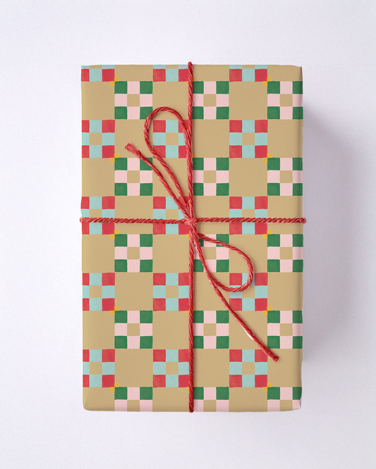 Christmas Quilt Gift Wrap, butter yellow