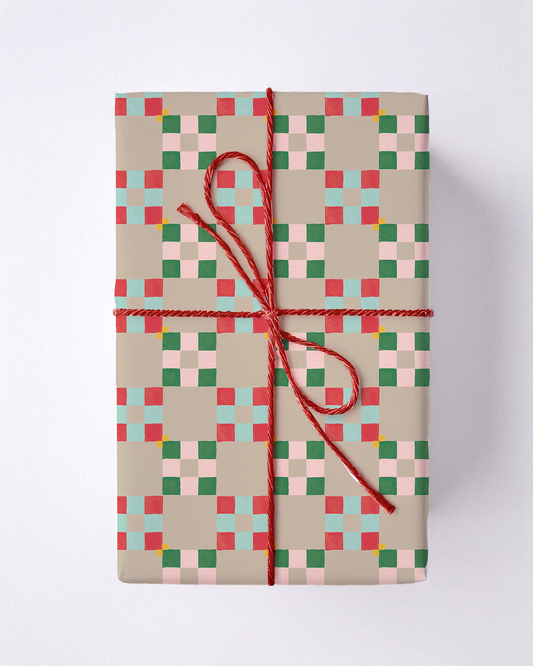 Christmas Quilt Gift Wrap, tan