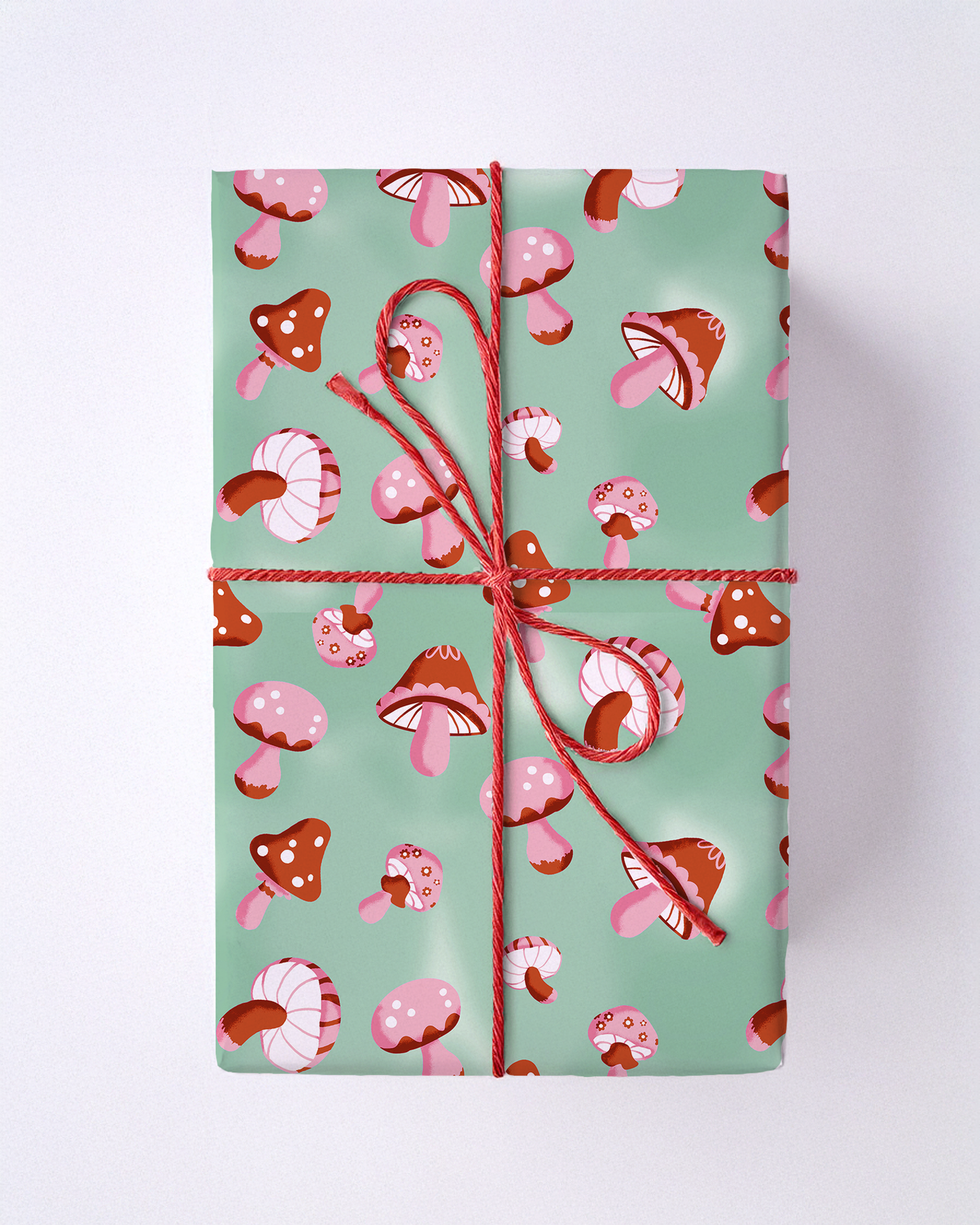 Yuletide Fungi Gift Wrap, mint, red and pink