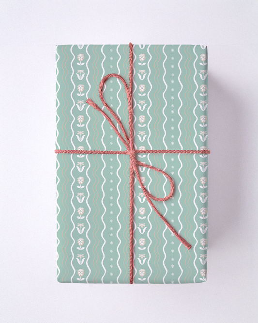 Posy Lane Holiday Gift Wrap, mint and white
