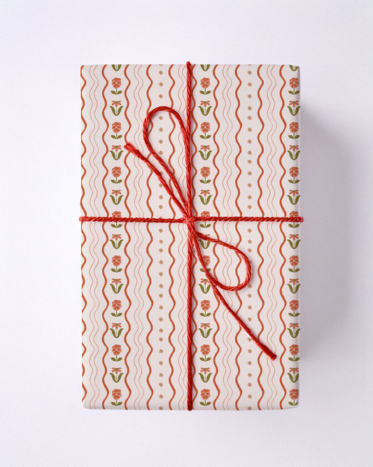 Posy Lane Holiday Gift Wrap, off-white and poppy red