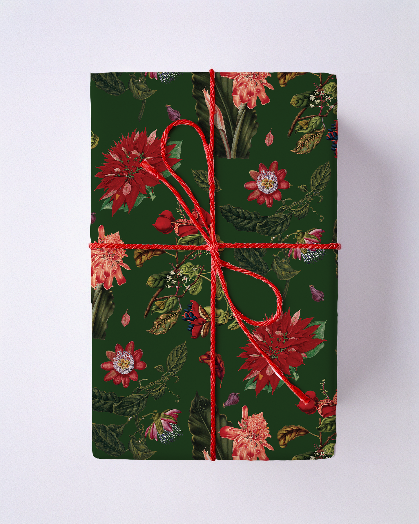 Vintage Poinsettia Wrapping Paper, Large Roll, green & red