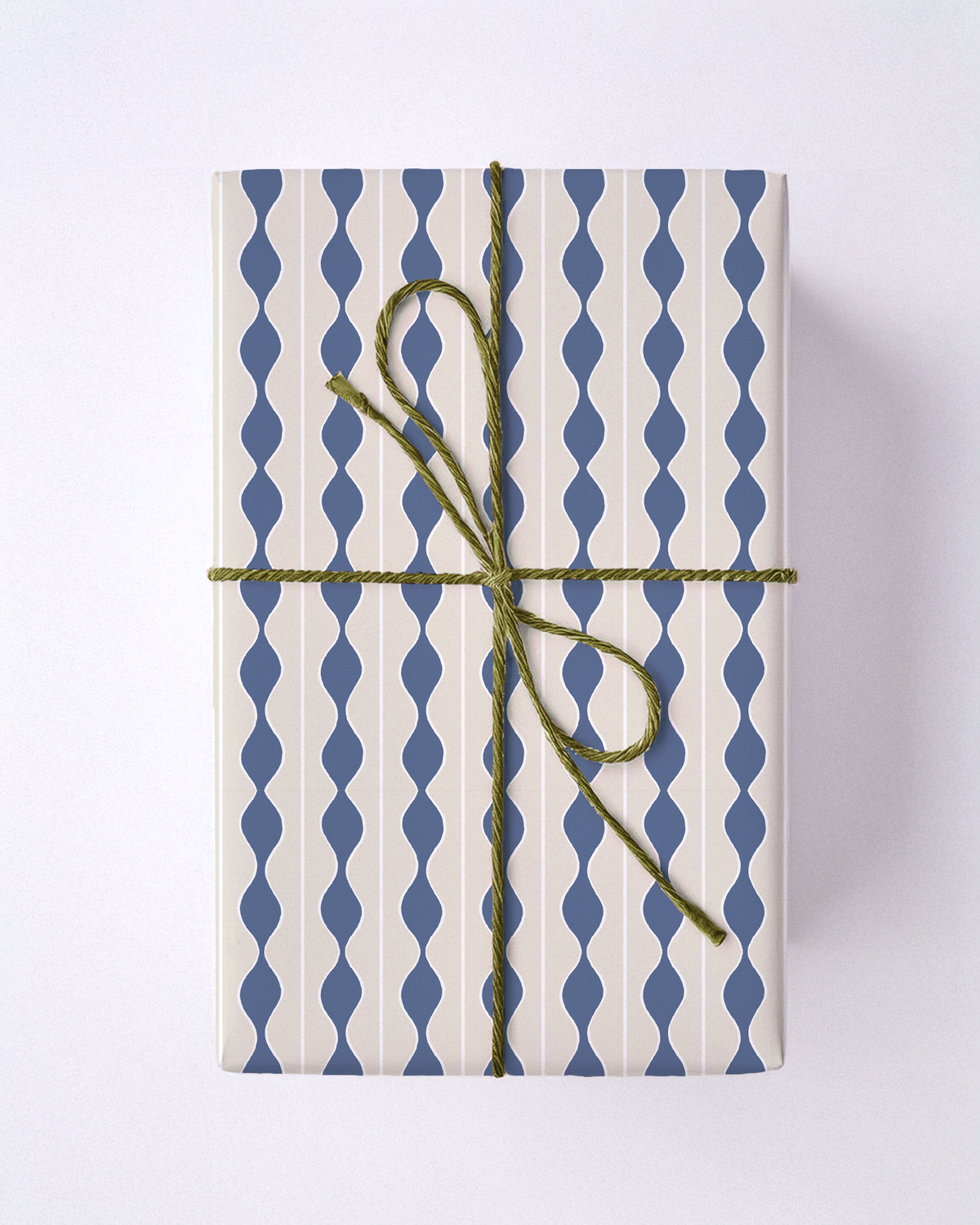 Rosario Stripe Gift Wrap, beige and baltic blue