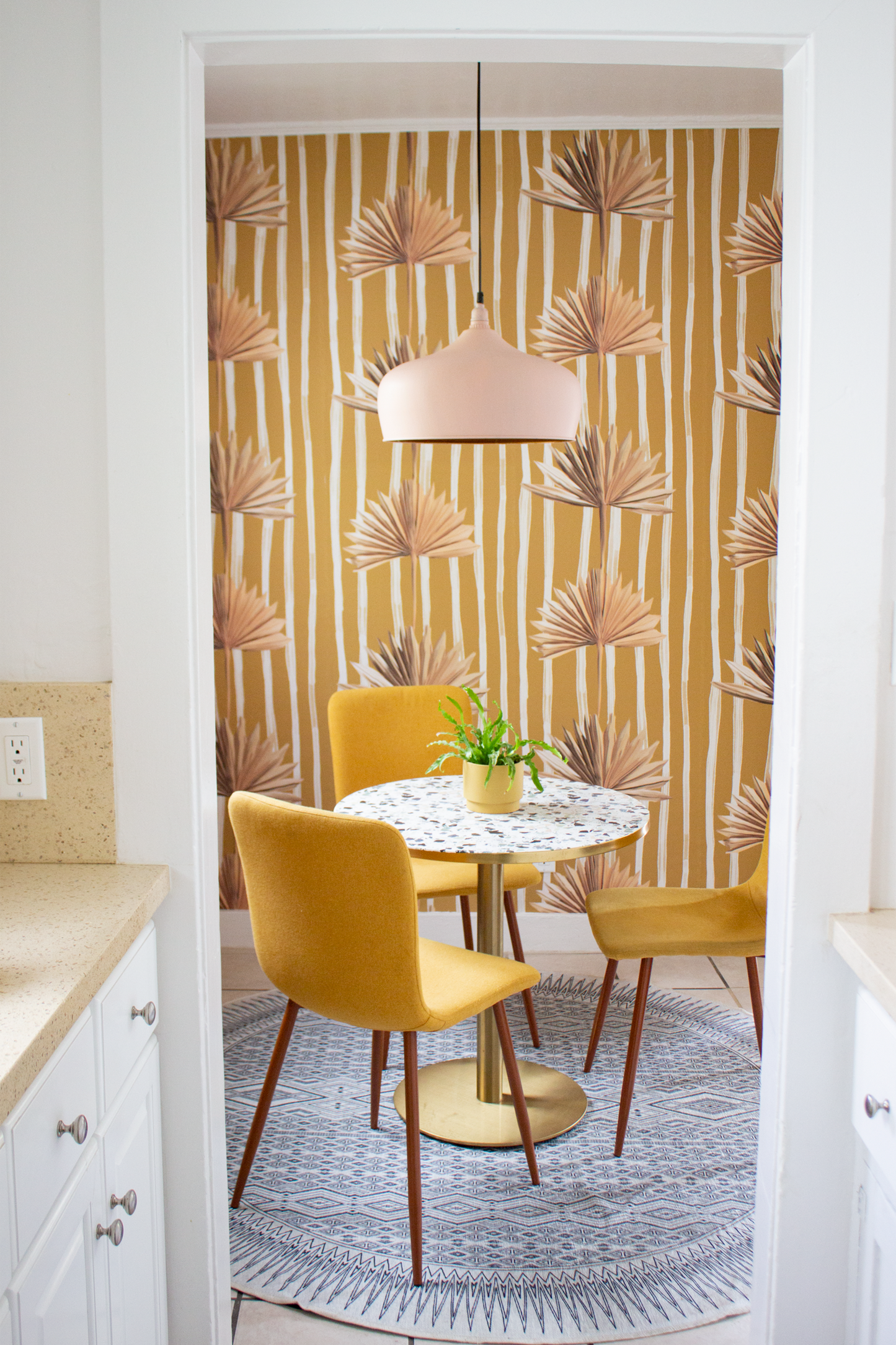 Stripey Palm Wallpaper, mustard