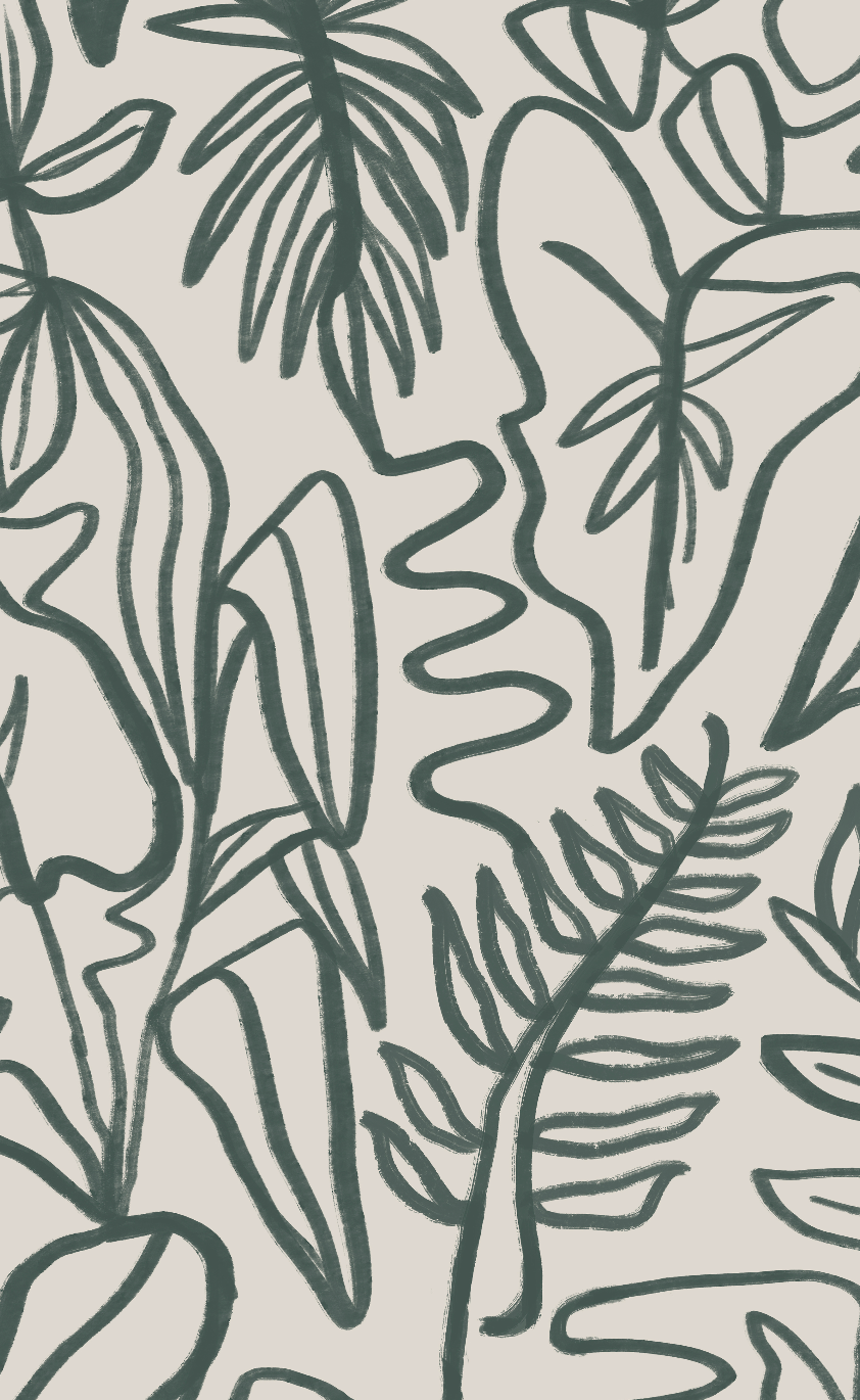 CUSTOM - Aisha Ellis, Inked Foliage Wallpaper in dark everglade and beige