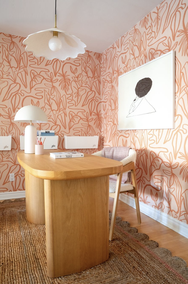 Inked Foliage Wallpaper, peach & orange