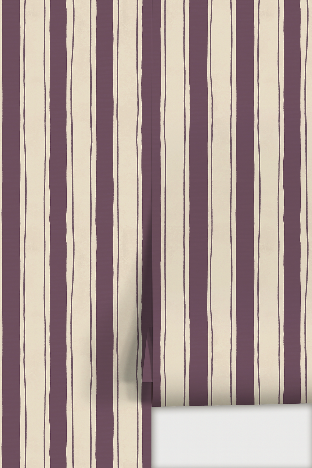 Riviera Stripe Wallpaper, off-white and eggplant