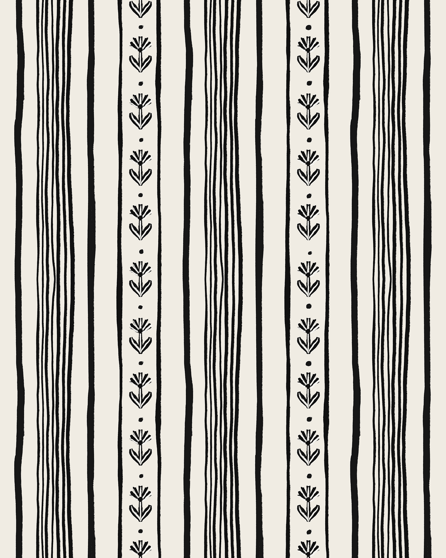 Daisy Chain Stripe Wallpaper, beige and black