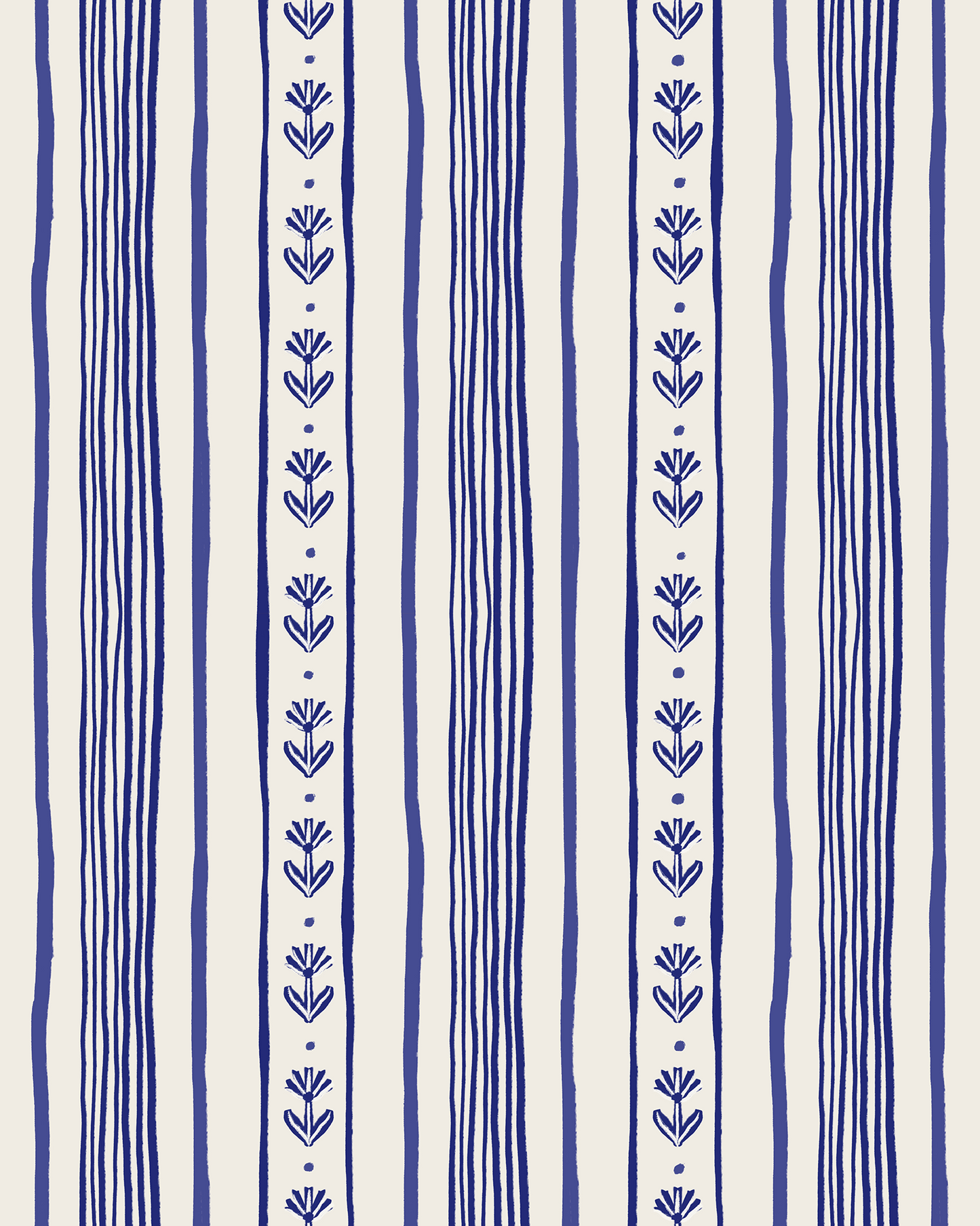 Daisy Chain Stripe Wallpaper, beige and blue