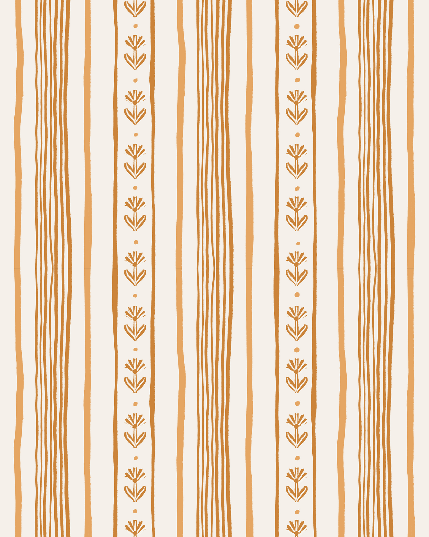 Daisy Chain Stripe Wallpaper, beige, apricot and orange