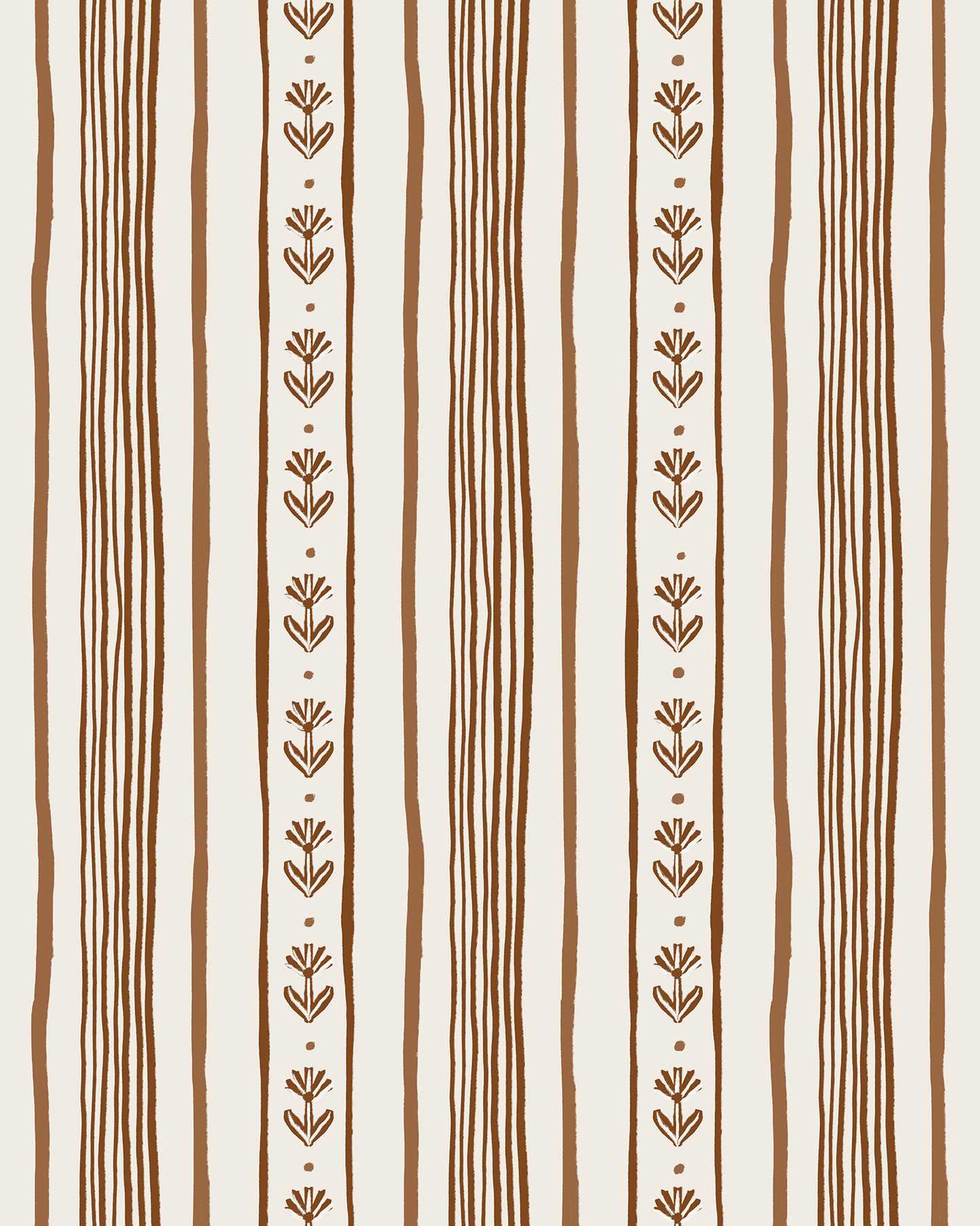 Daisy Chain Stripe Wallpaper, beige and brown