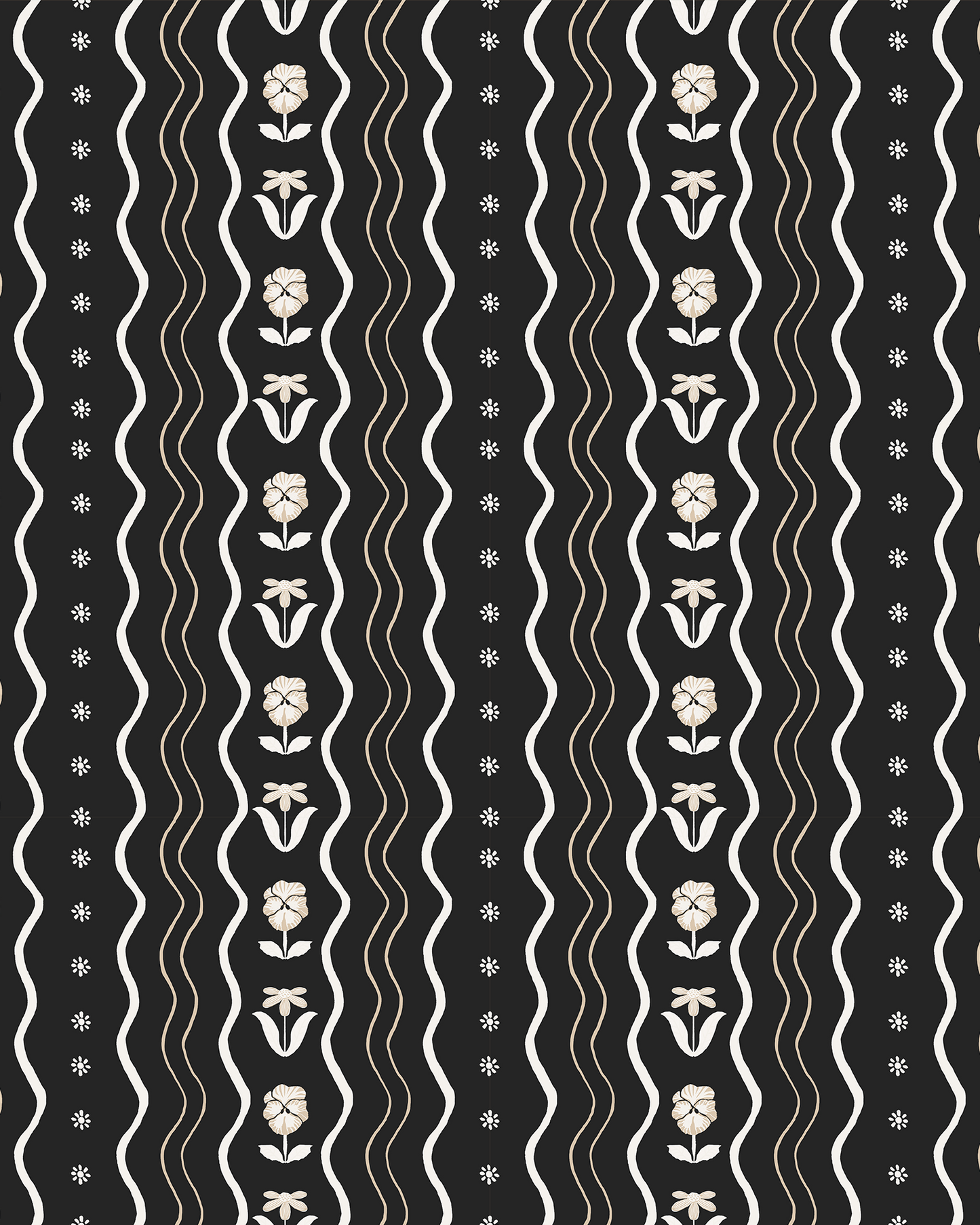 Posy Lane Stripe Wallpaper, black and neutral