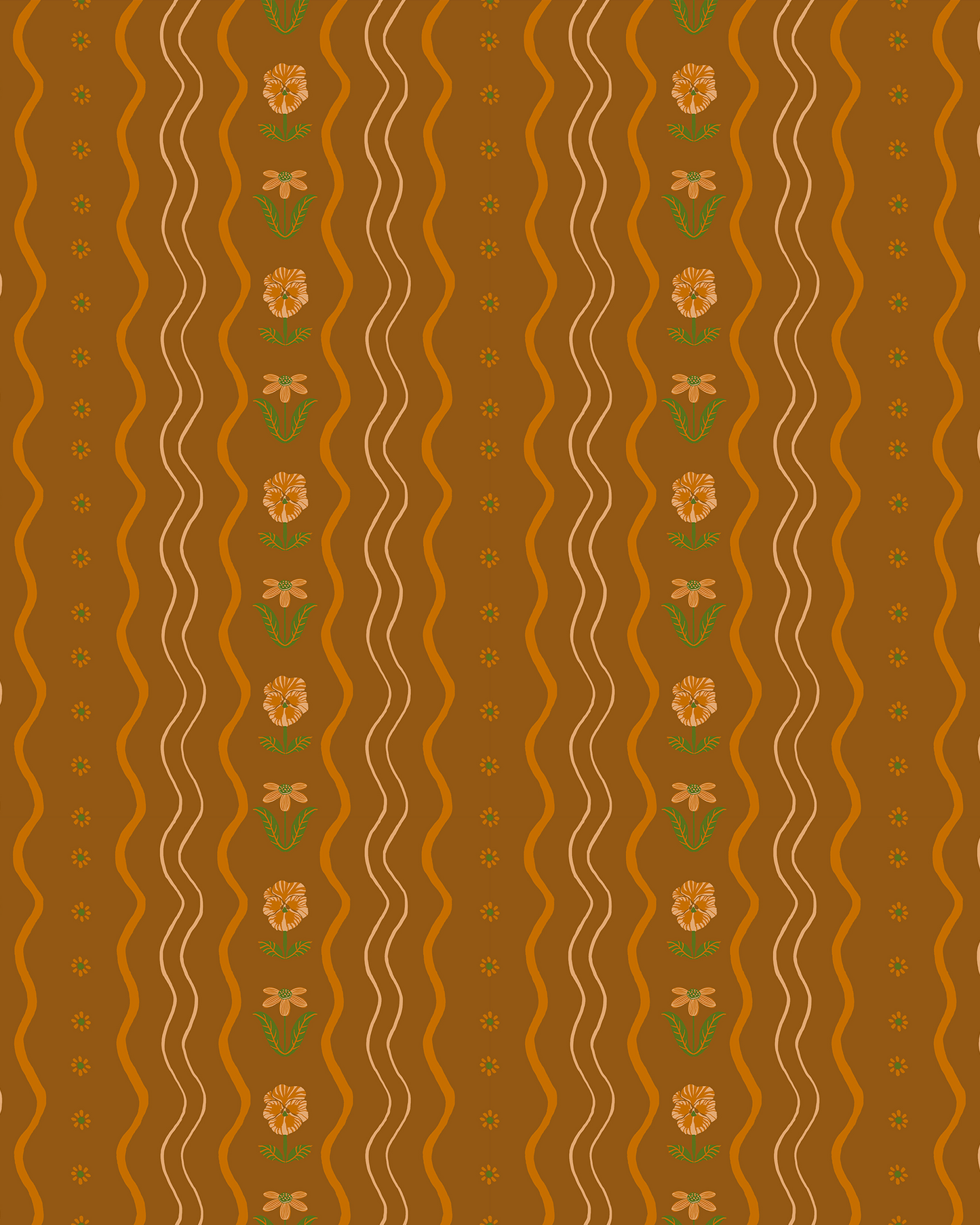 Posy Lane Stripe Wallpaper, golden brown and orange