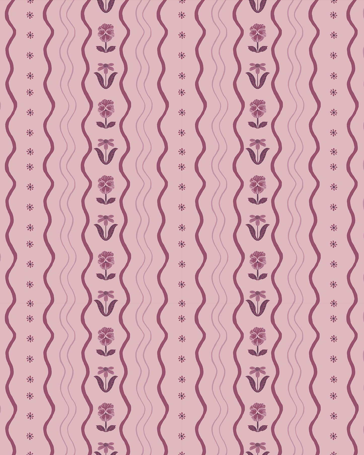 Posy Lane Stripe Wallpaper, lilac and plum