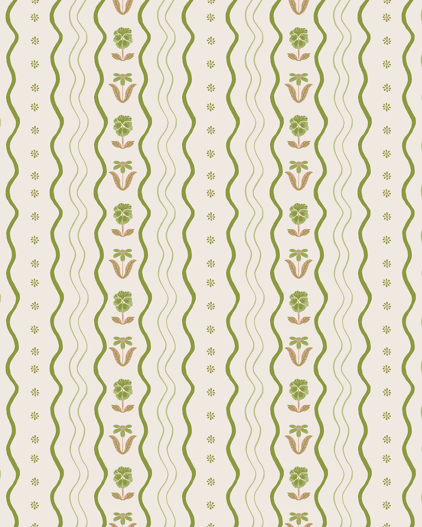 Posy Lane Stripe Wallpaper, beige and green