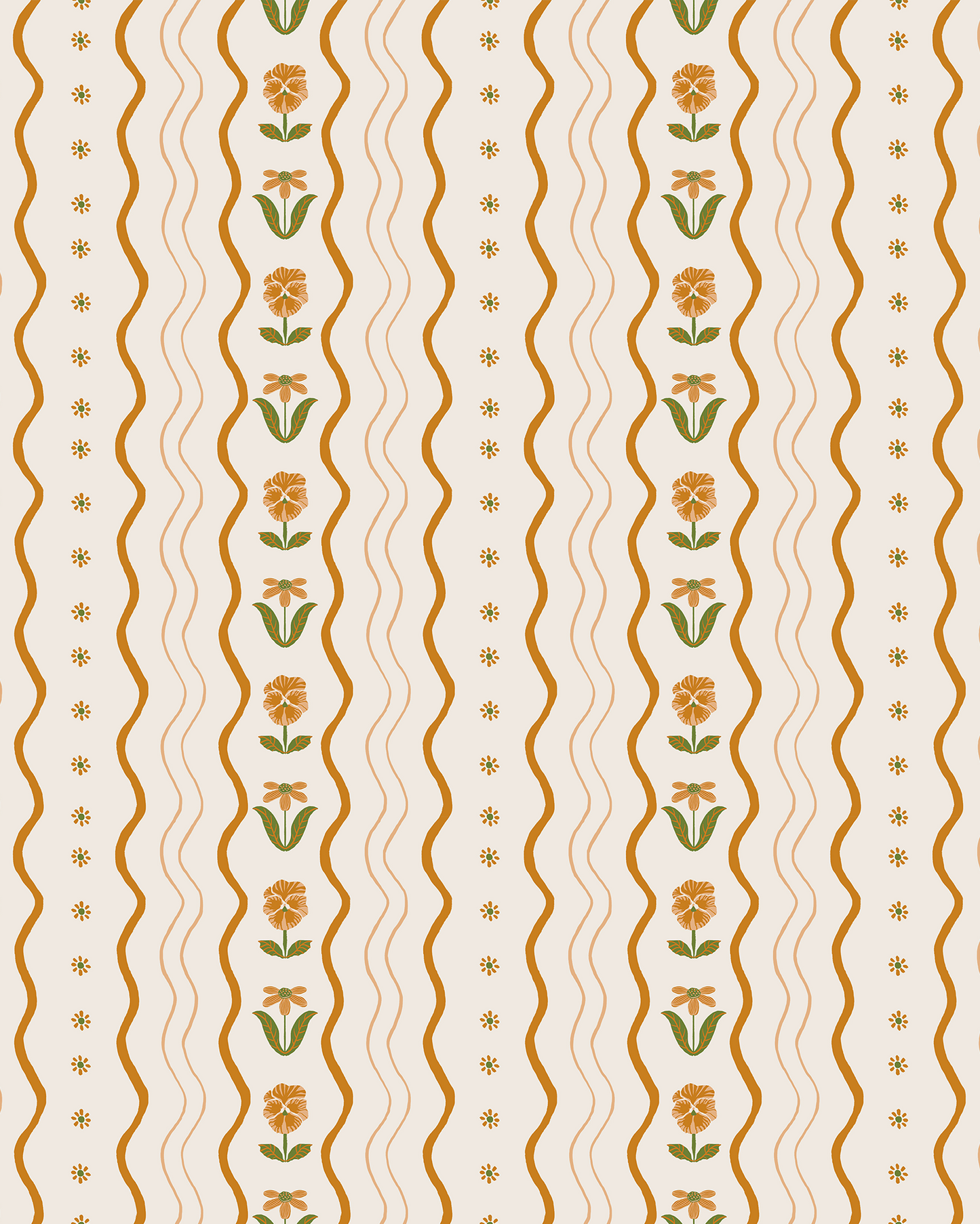 Posy Lane Stripe Wallpaper, beige and orange