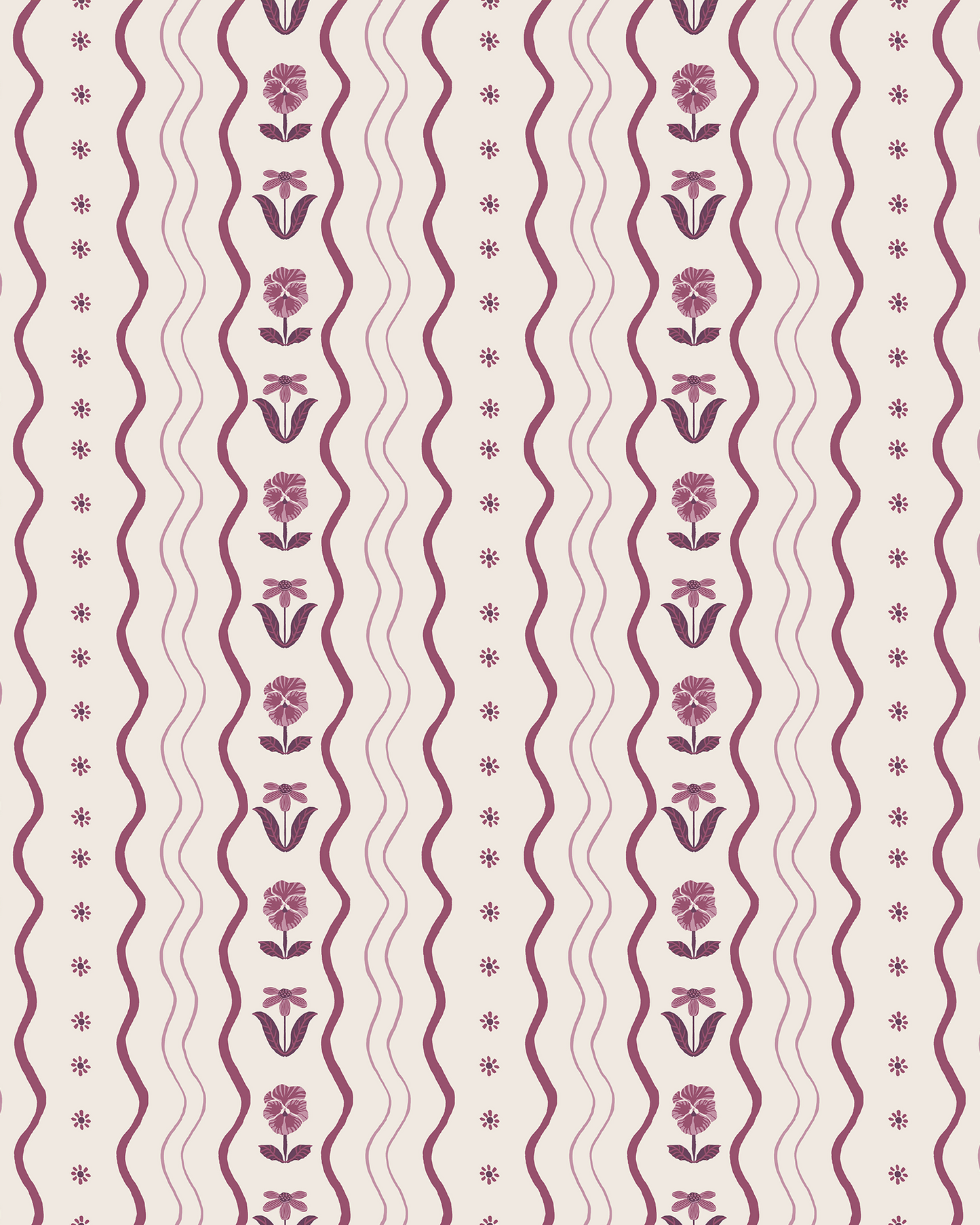 Posy Lane Stripe Wallpaper, beige and plum purple