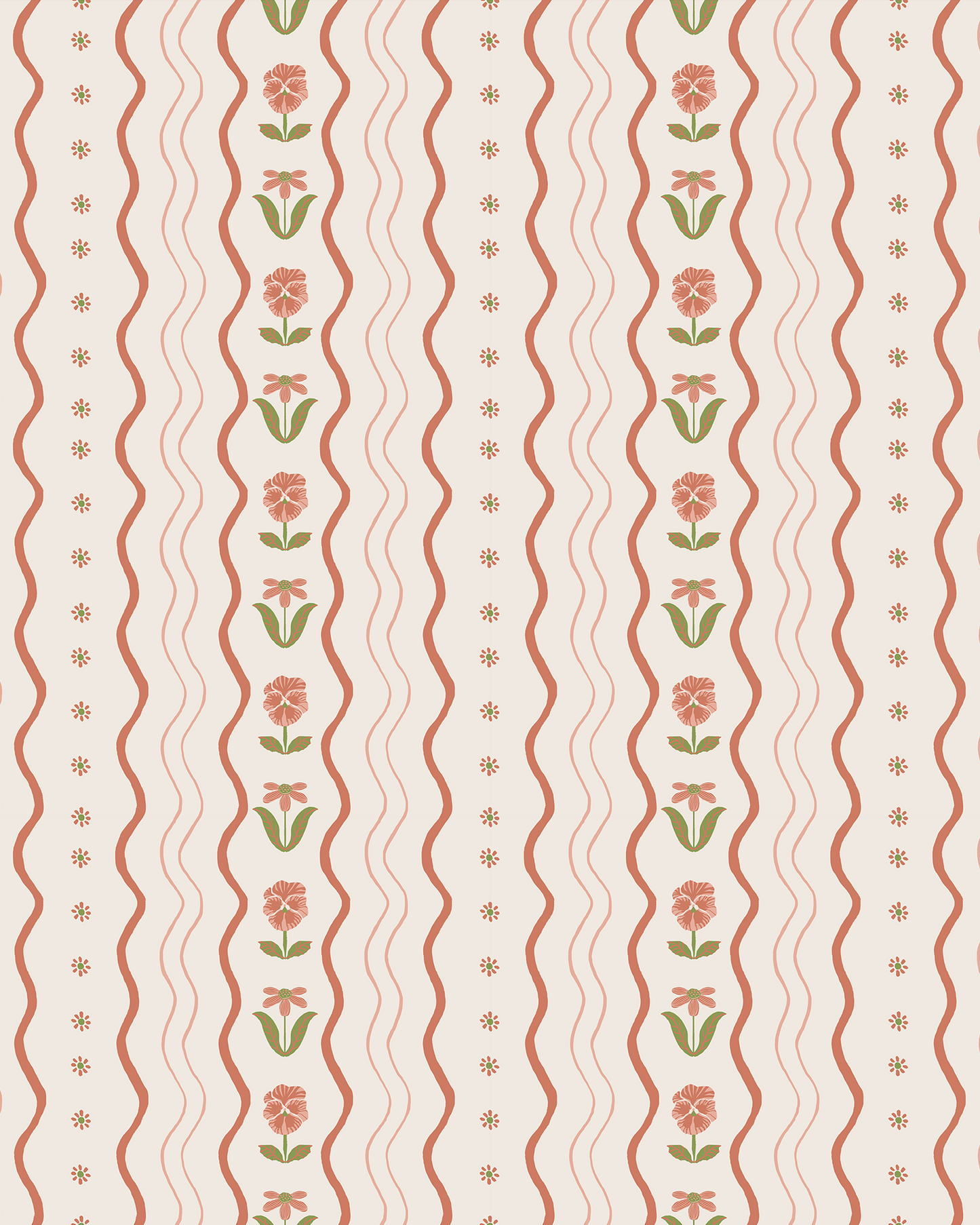 Posy Lane Stripe Wallpaper, beige and terra cotta