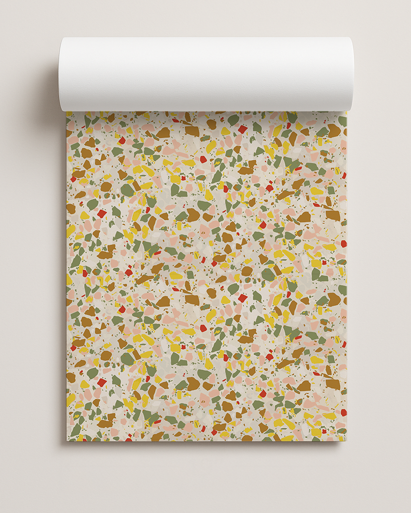 Terrazzo Confetti Contact Paper, neutral olive peach and red