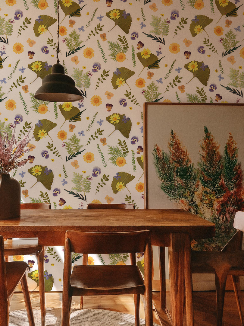 Pressed Fresh Version 01 Wallpaper, yellow and lavender