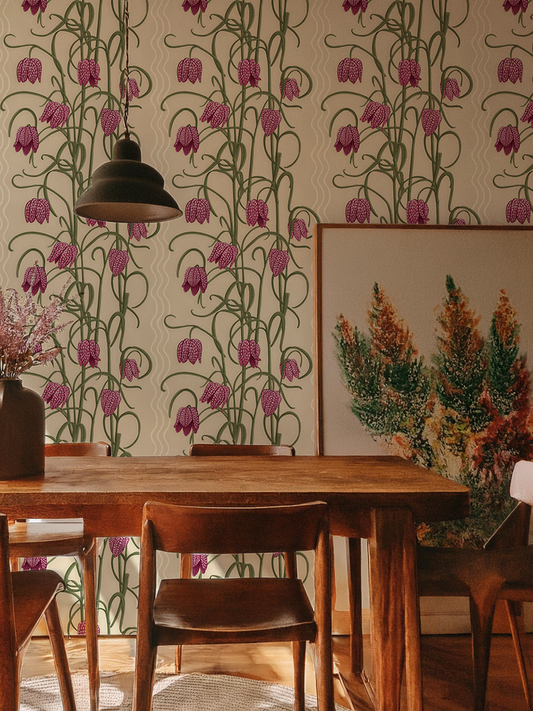 Campanas Wallpaper, tan and purple