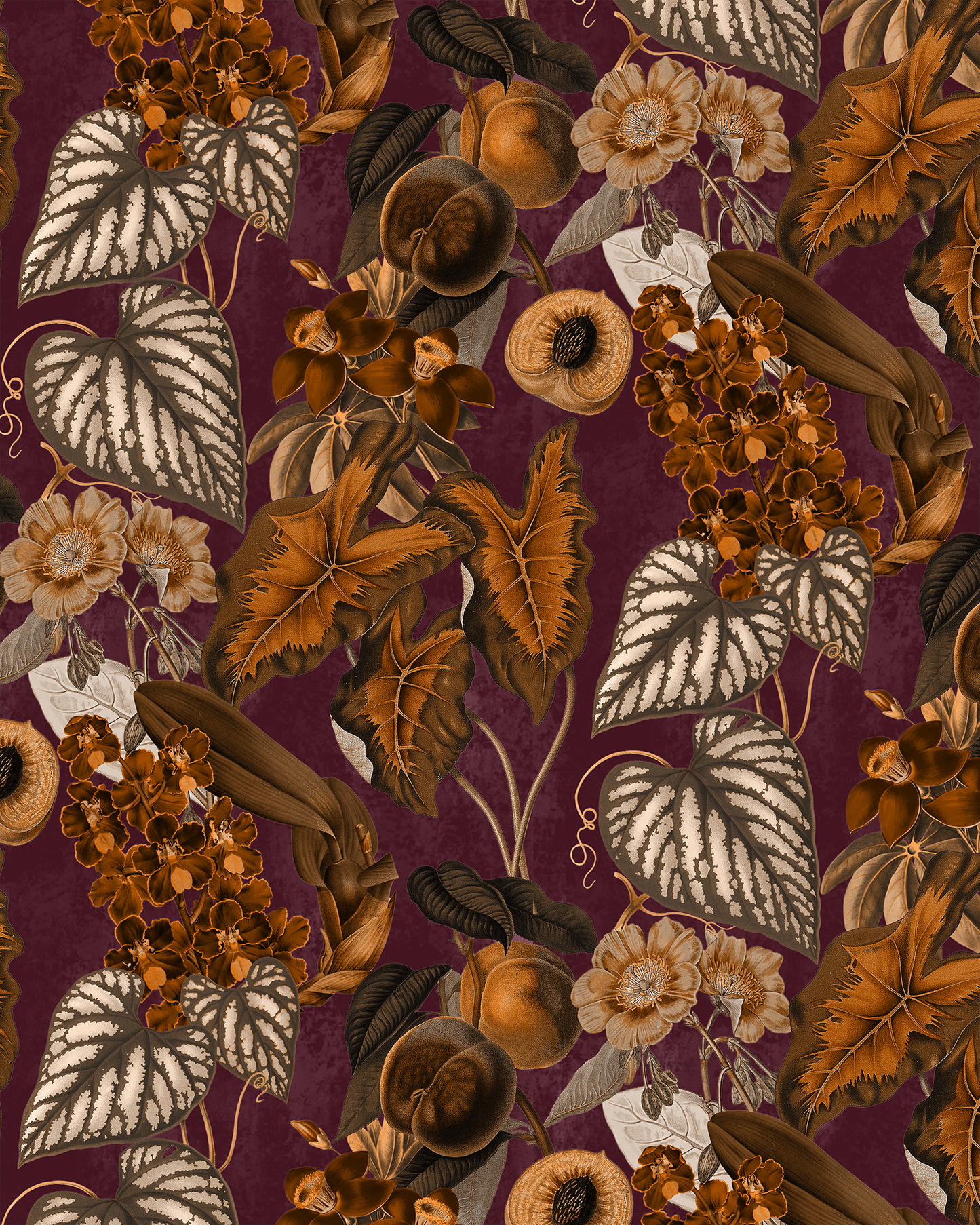 Cali Tropicale Wallpaper, eggplant and toffee