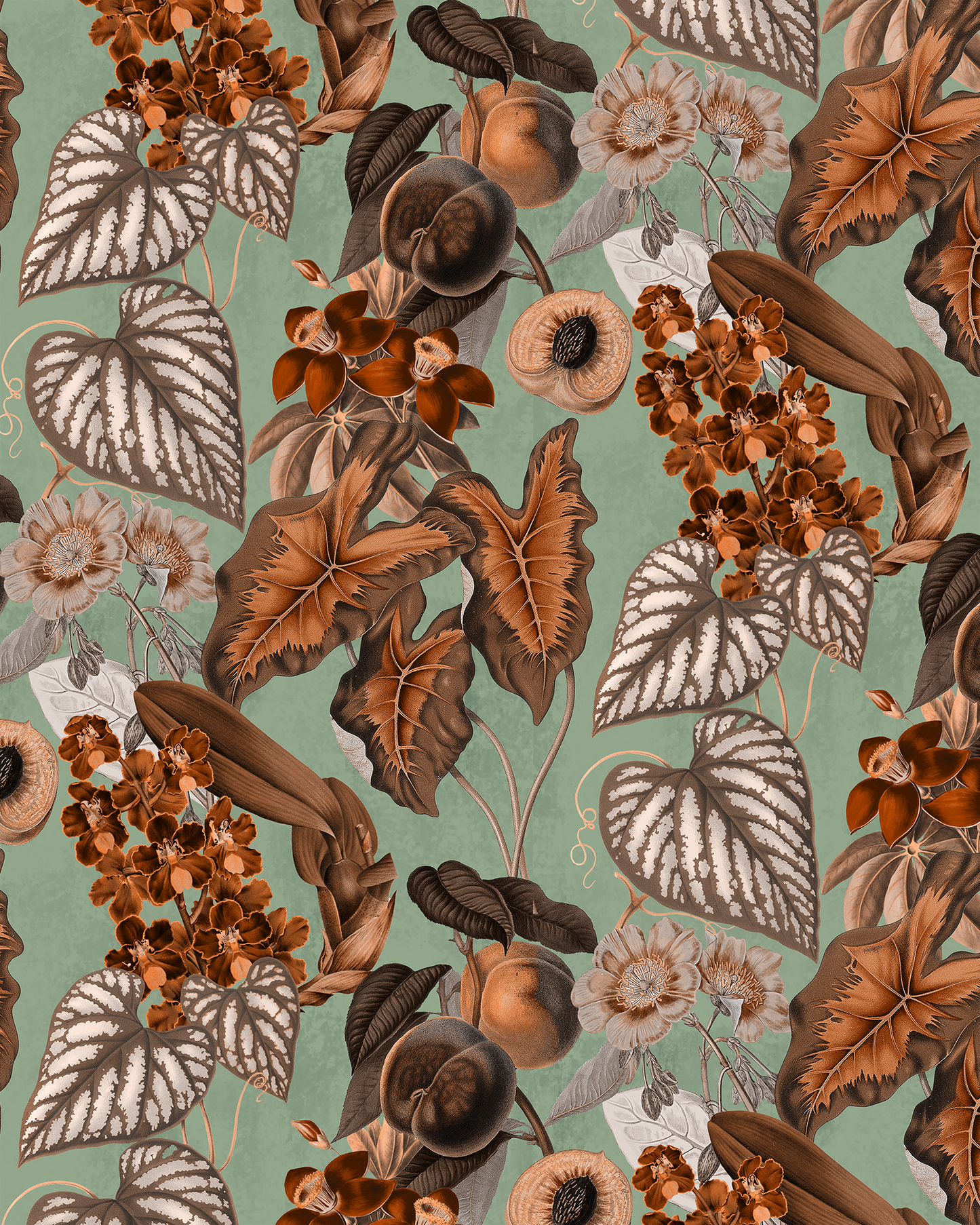 Cali Tropicale Wallpaper, mint and rust