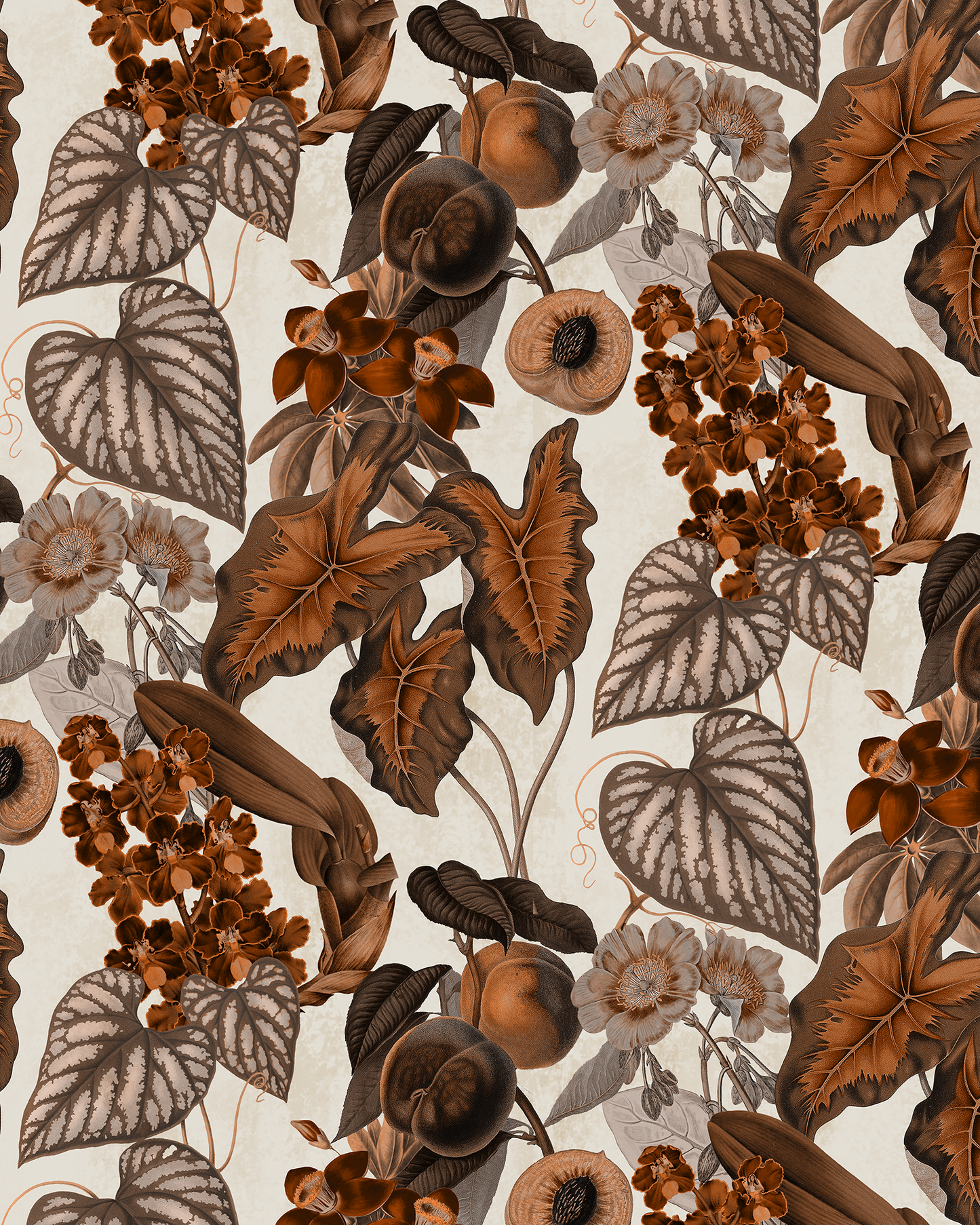Cali Tropicale Wallpaper, off-white and burnt orange