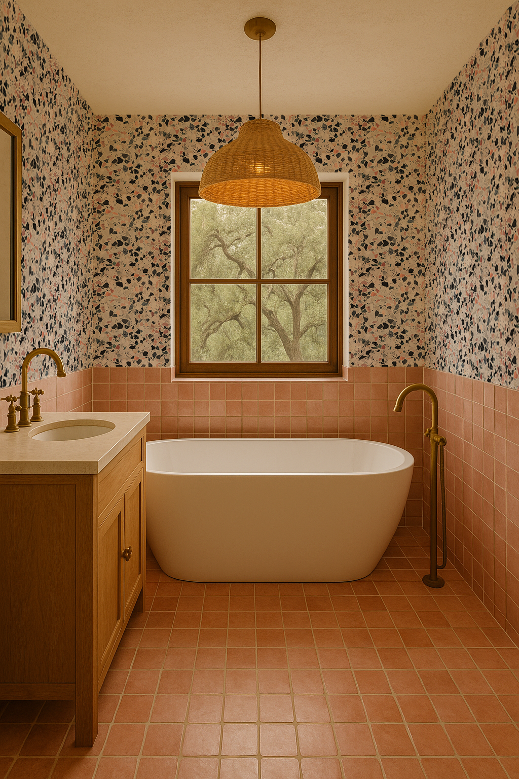 Mojave Terrazzo Wallpaper, mauve and gray