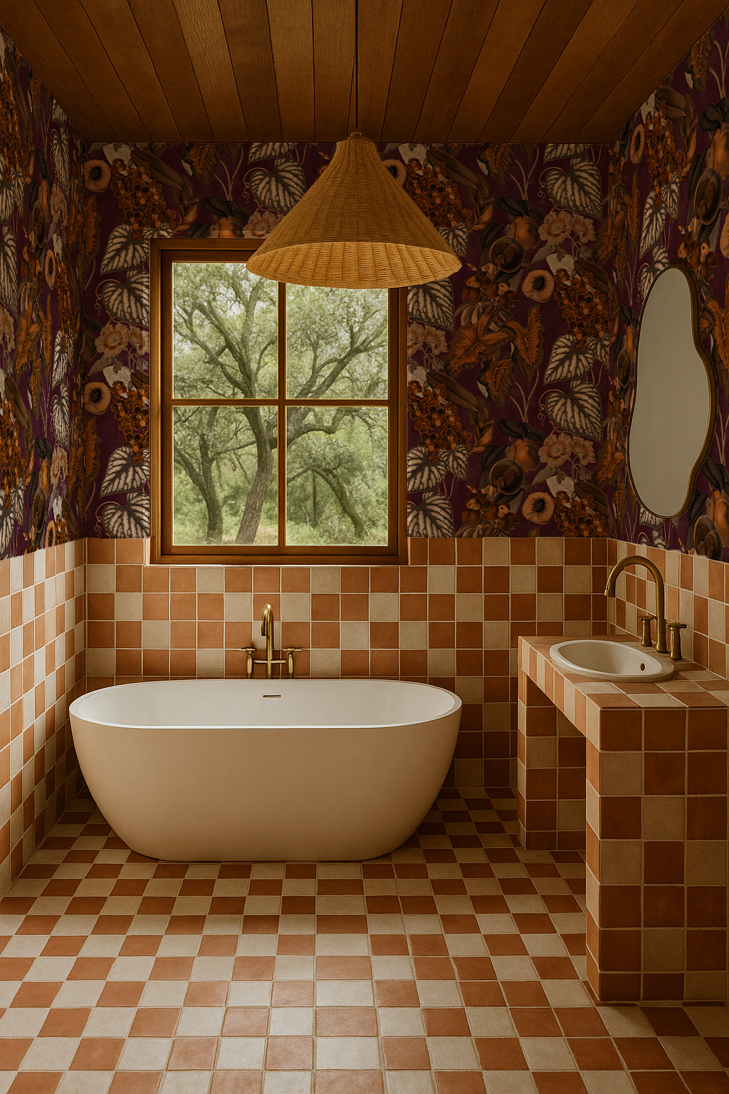 Cali Tropicale Wallpaper, eggplant and toffee