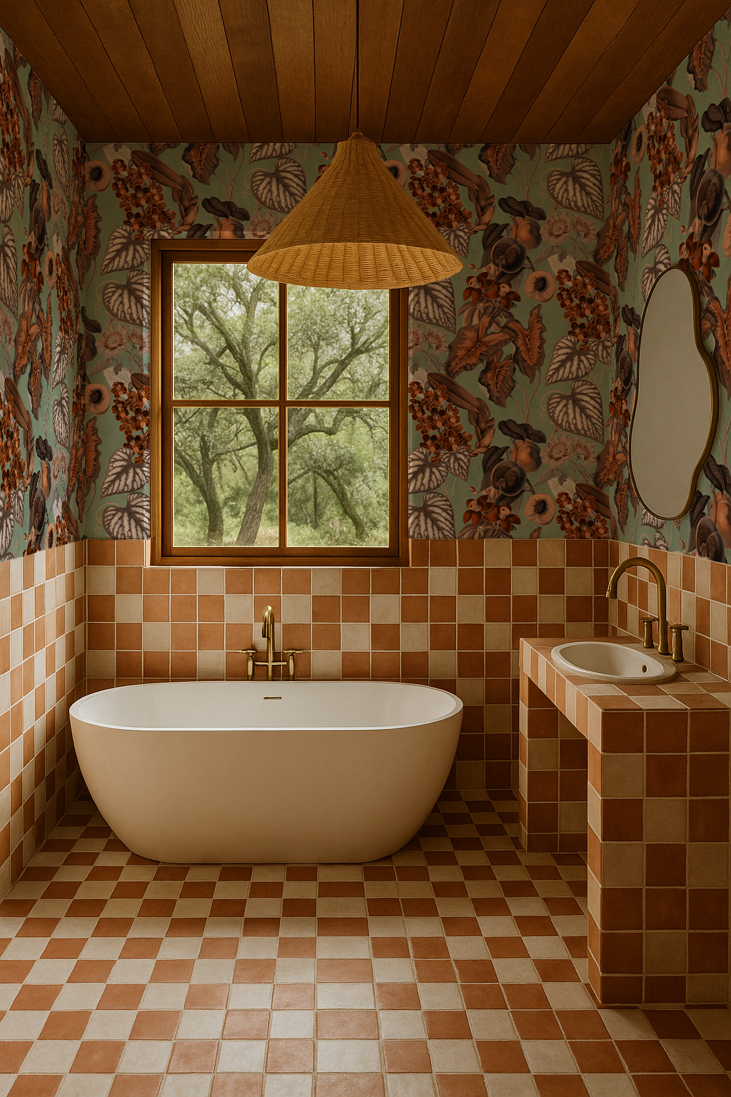 Cali Tropicale Wallpaper, mint and rust