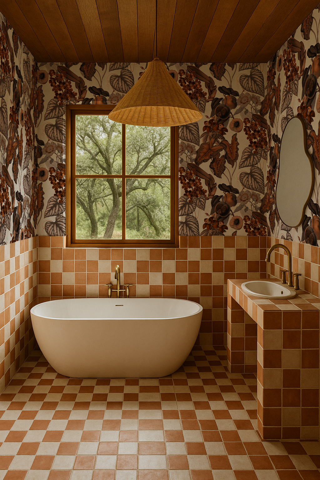 Cali Tropicale Wallpaper, off-white and burnt orange