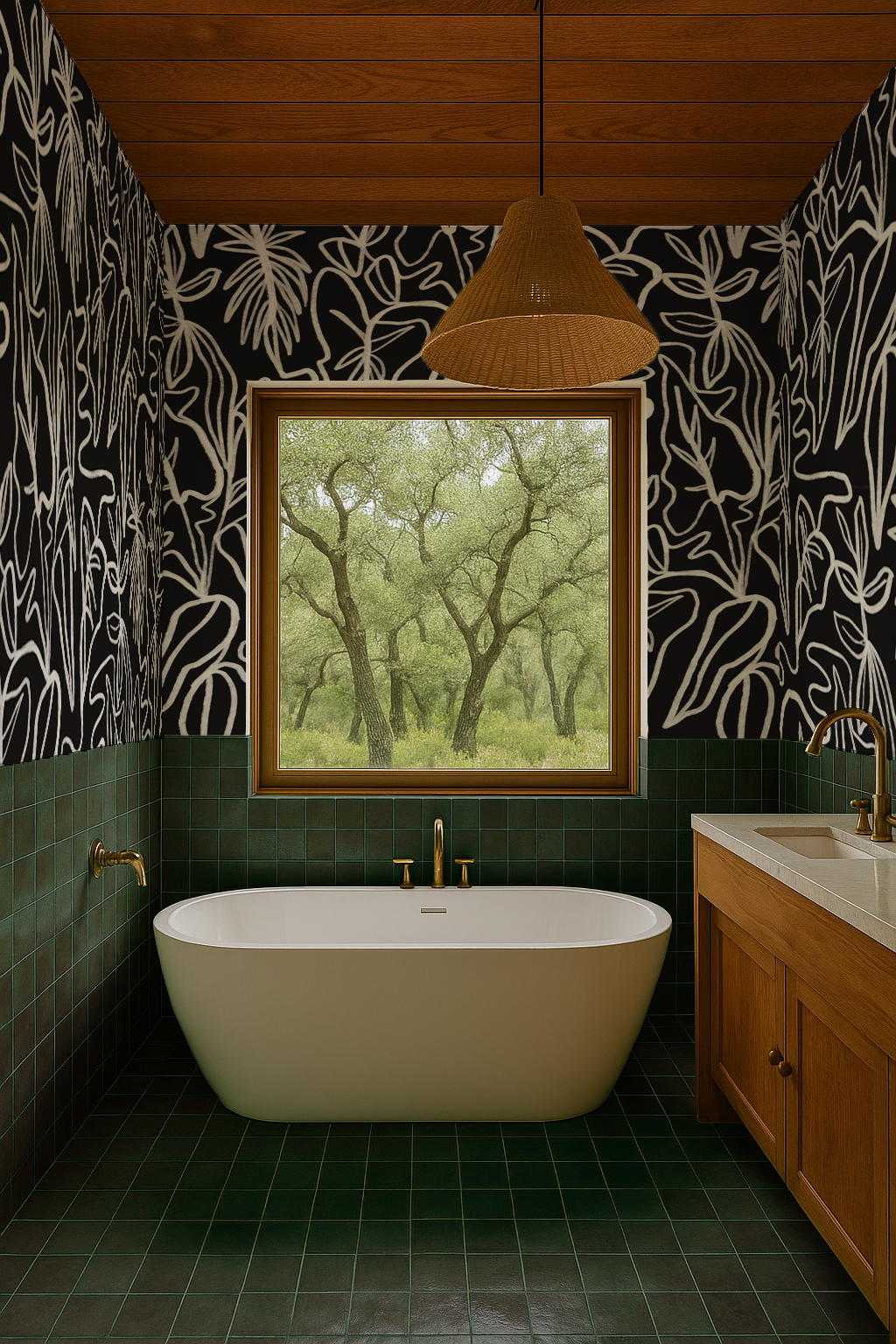 Inked Foliage Wallpaper, black and white