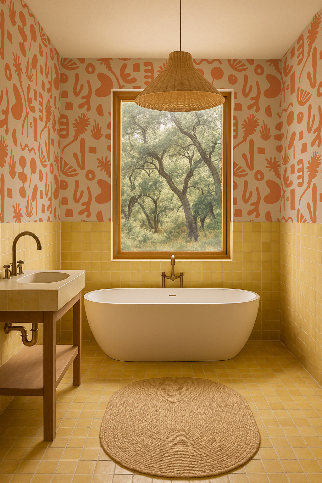 Pool Side Wallpaper, tan and orange