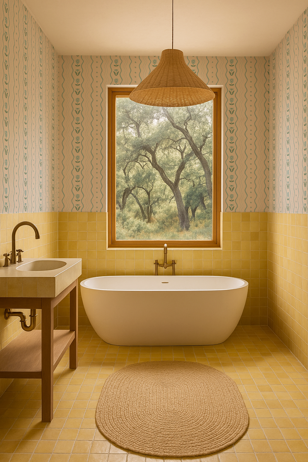Posy Lane Stripe Wallpaper, beige and light blue