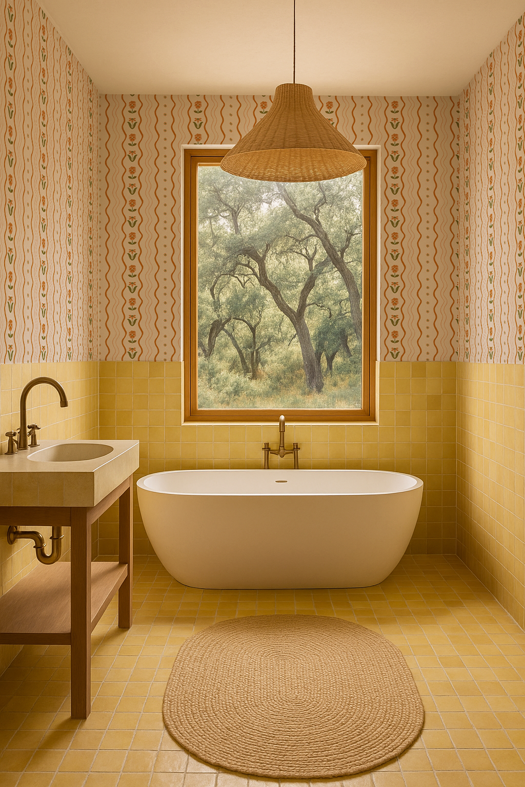Posy Lane Stripe Wallpaper, beige and orange
