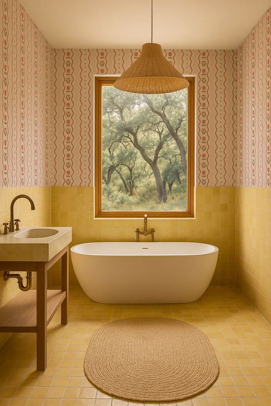 Posy Lane Stripe Wallpaper, beige and terra cotta